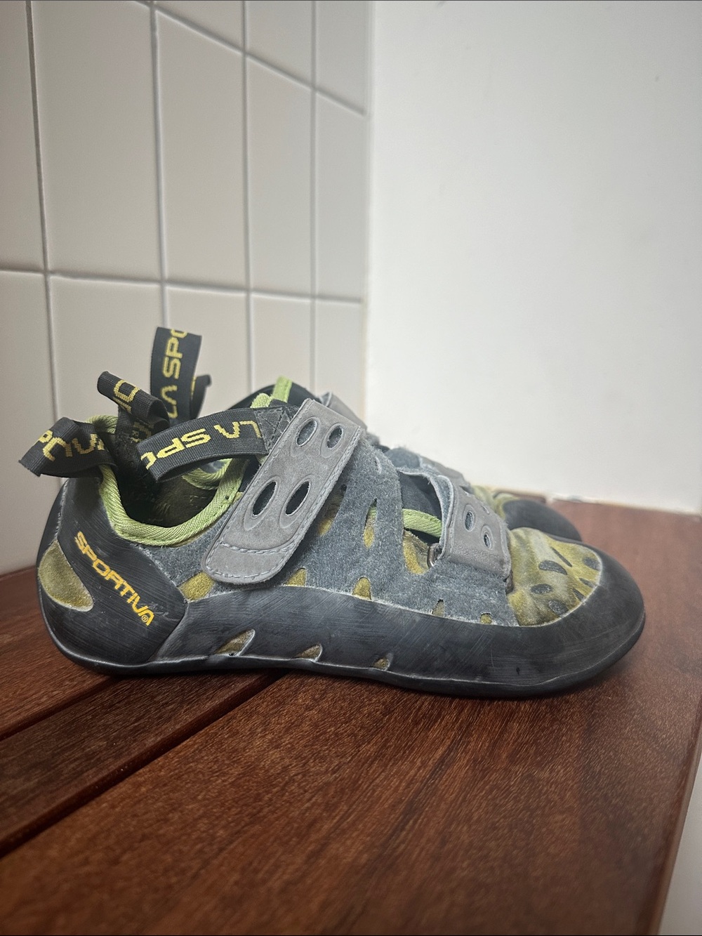 La Sportiva Tarantula gray and Lime Climbing shoes